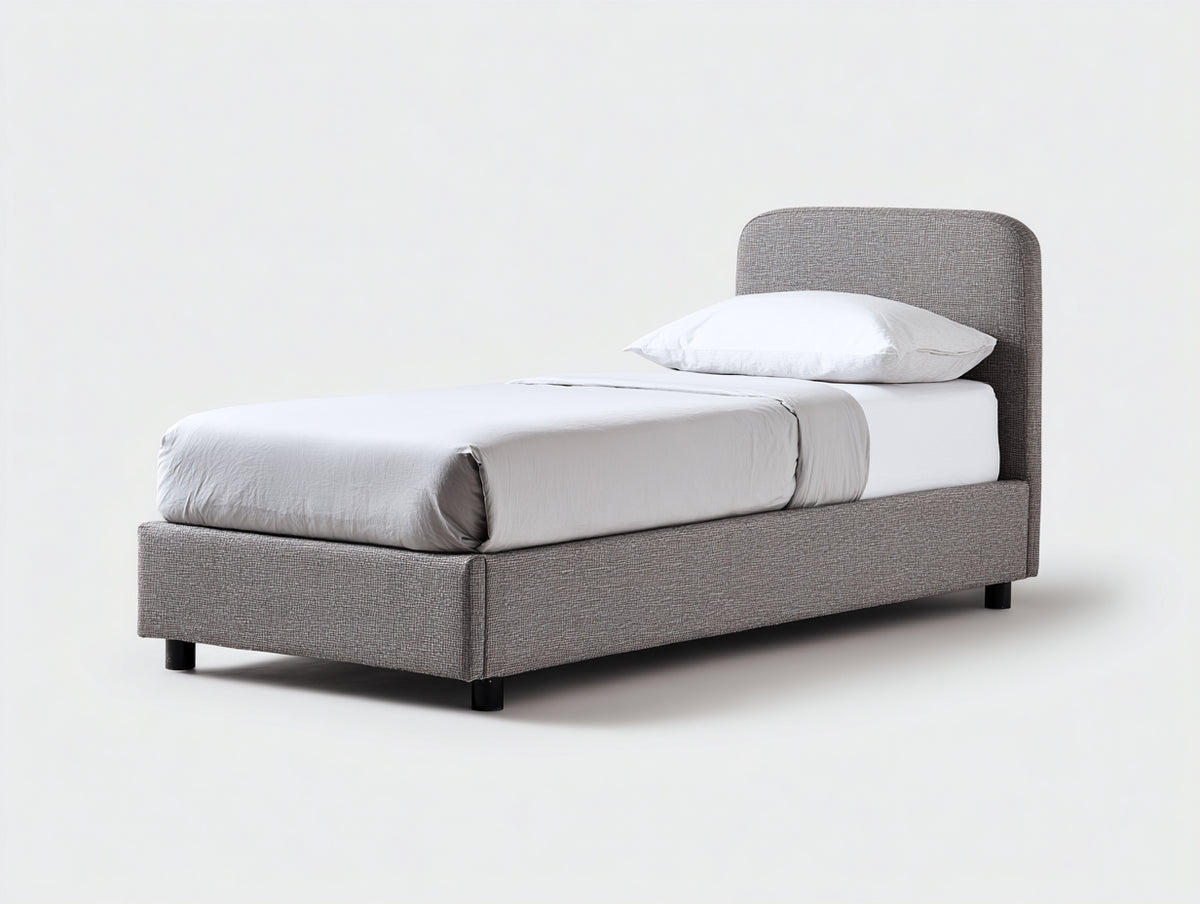 Einzelbett gepolstert 205x105x105 cm - Grau - modernes Design mit abgerundetem Kopfteil