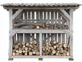 Kaminholzregal aus Holz 210x75x195 cm - Grau - rustikales überdachtes Design mit 3 Lagerbereichen