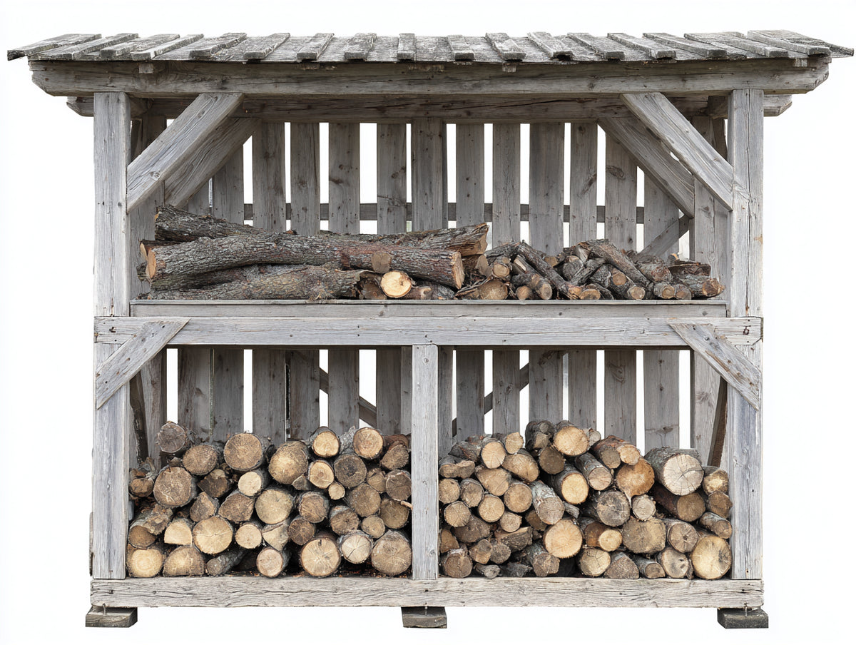 Kaminholzregal aus Holz 210x75x195 cm - Grau - rustikales überdachtes Design mit 3 Lagerbereichen