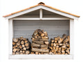 Kaminholzregal aus Holz mit Satteldach und Rückwand 180 x 80 x 170 cm - Weiß-Naturholz - überdachte Brennholzlagerung