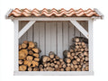Kaminholzregal aus Holz 180x65x155 cm - Weiß-Terrakotta - überdachter Brennholzunterstand mit Ziegeldach
