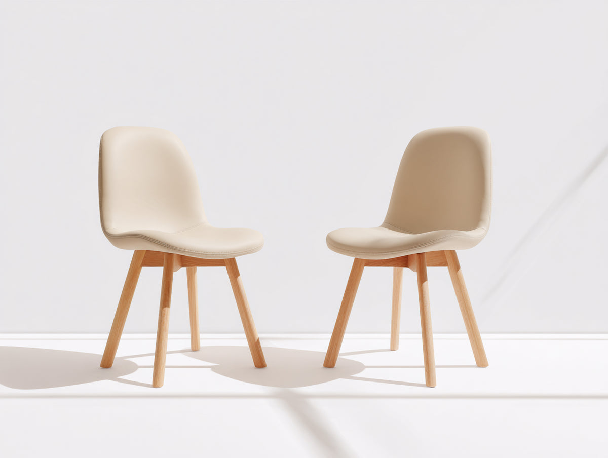 Esszimmerstühle 2er Set Kunstleder Holz 48x55x82 cm - Beige-Naturholz - modernes Design