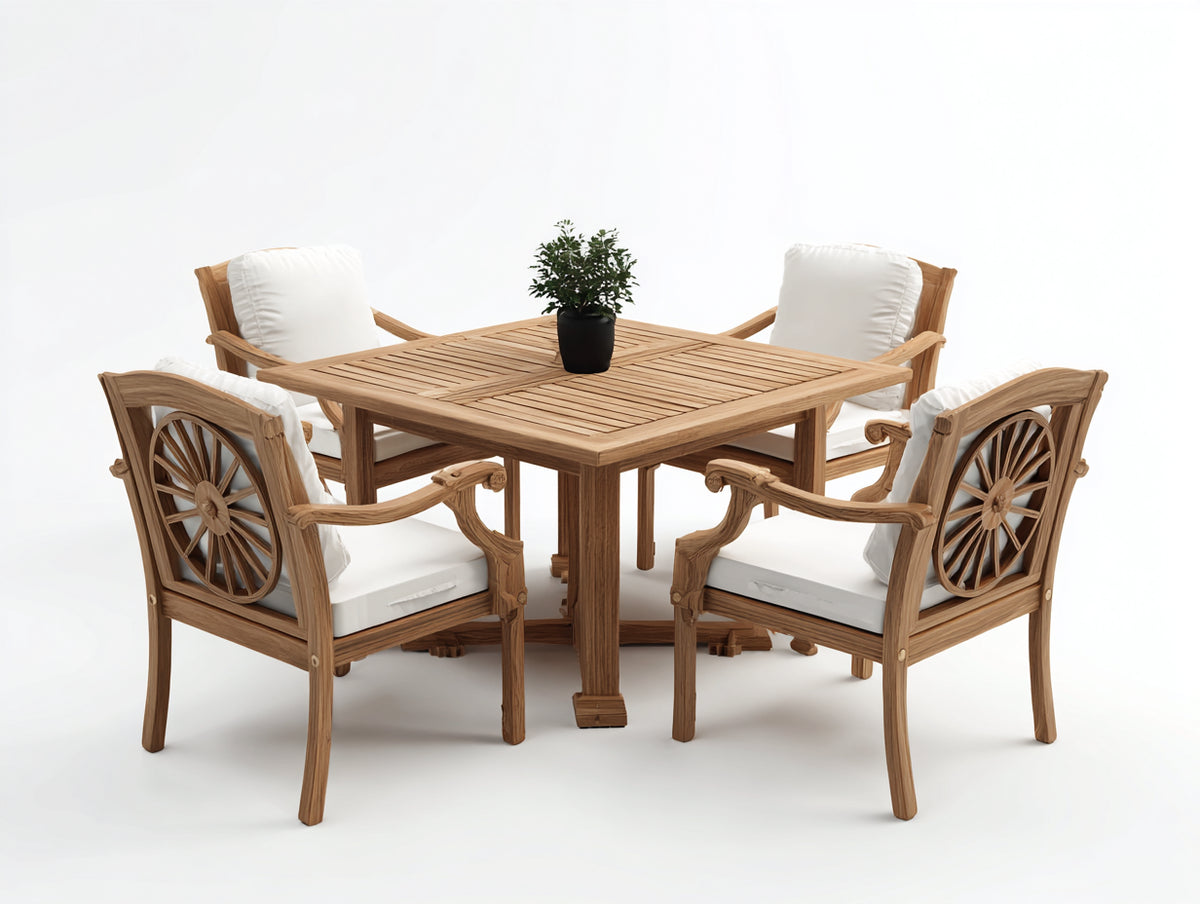 Garten Essgarnituren 5-teilig Holz 120x120x75 cm - Naturholz-Weiß - klassisches Design