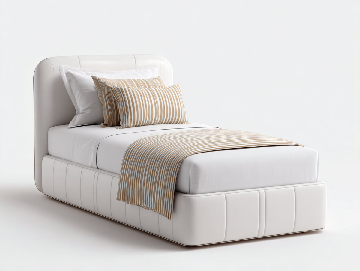 Einzelbett gepolstert 210x110x115 cm - Weiß - modernes Polsterbett mit abgerundetem Kopfteil