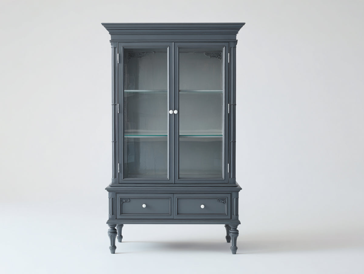Vitrinen mit 2 Glastüren und 2 Schubladen 110 x 45 x 190 cm - Dunkelgrau - klassisches Design