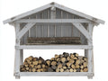 Kaminholzregal aus Holz 170x65x175 cm - Weiß - rustikaler Brennholzunterstand mit Satteldach und zwei Lagerebenen
