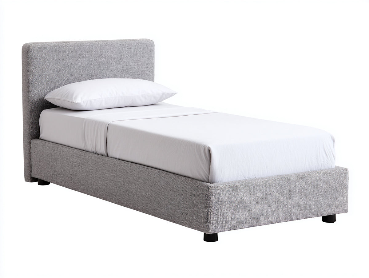 Einzelbett Stoff gepolstert 210x100x110 cm - Hellgrau - Modernes Bett mit hohem Kopfteil