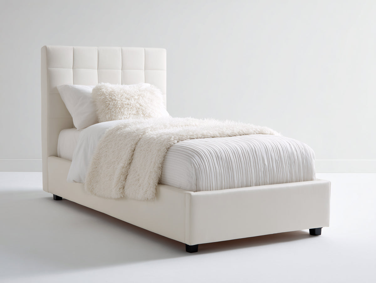 Einzelbett gepolstert 210x105x120 cm - Weiß - modernes Design mit hohem Kopfteil