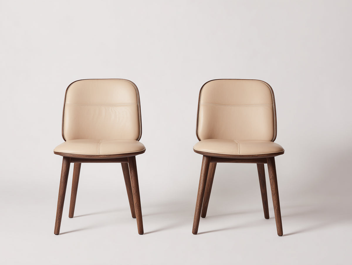 Esszimmerstühle Holz und Kunstleder 53x57x84 cm - Beige und Dunkelbraun - 2er Set mit gepolsterter Rückenlehne
