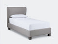 Einzelbett Stoff gepolstert 210x100x115 cm - Hellgrau - Modernes Bett mit geschwungenem Kopfteil