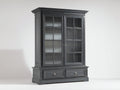 Vitrinen Holz und Glas 120x45x190 cm - Anthrazit - Klassischer Vitrinenschrank mit 2 Glastüren und 2 Schubladen