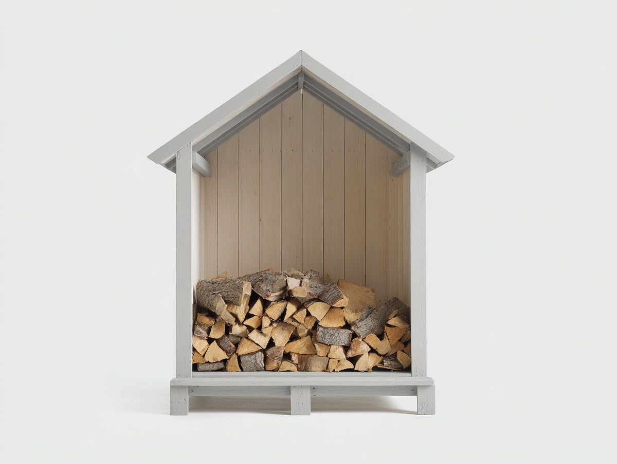 Kaminholzregal Holz mit Satteldach 120x65x170 cm - Weiß-Naturholz - rustikales Design