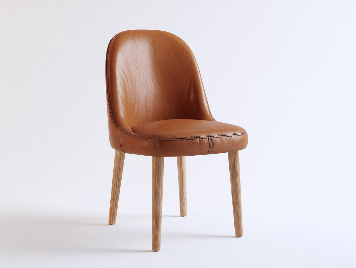 Esszimmerstuhl mit gepolsterter Sitzfläche und Holzbeinen 50 x 56 x 84 cm - Cognacbraun-Naturholz - modernes Schalendesign