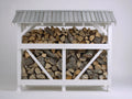 Kaminholzregal Holz mit Dach 180x65x160 cm - Weiß - rustikales Design