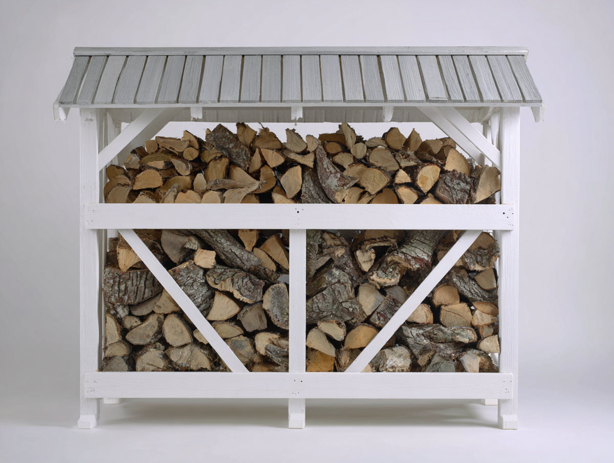 Kaminholzregal Holz mit Dach 180x65x160 cm - Weiß - rustikales Design