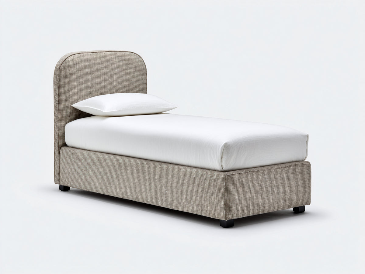 Einzelbett gepolstert 208x105x108 cm - Beige - modernes Stoffbett mit abgerundetem Kopfteil