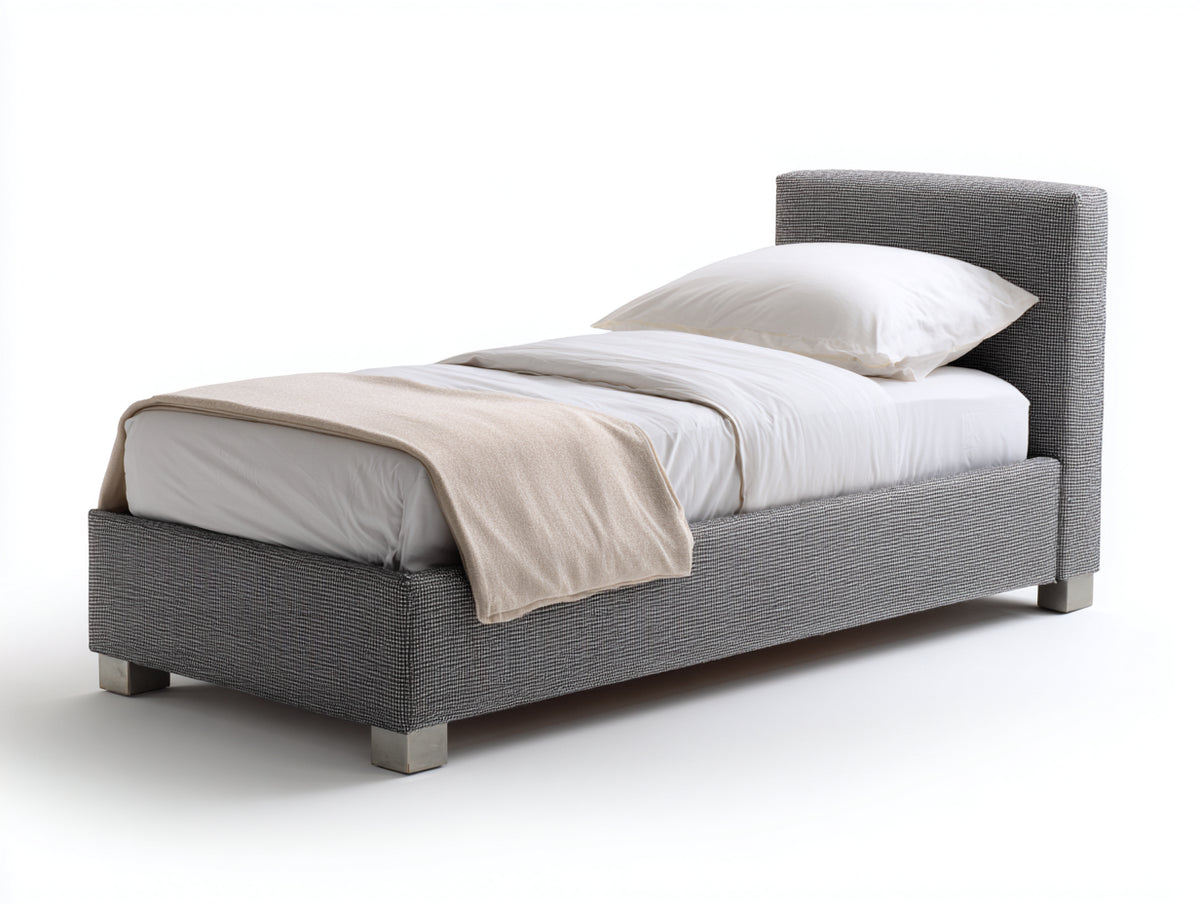 Einzelbett mit gepolstertem Stoffbezug und Kopfteil 200 x 100 x 95 cm - Grau - modernes Design