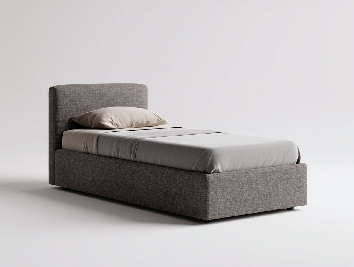 Einzelbett mit gepolstertem Stoffbezug und Kopfteil 200 x 100 x 90 cm - Taupegrau - modernes minimalistisches Design