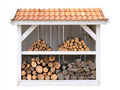 Kaminholzregal aus Holz 200x70x190 cm - Weiß-Terrakotta - überdachtes Design mit 2 Lagerbereichen