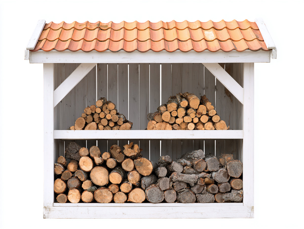 Kaminholzregal aus Holz 200x70x190 cm - Weiß-Terrakotta - überdachtes Design mit 2 Lagerbereichen