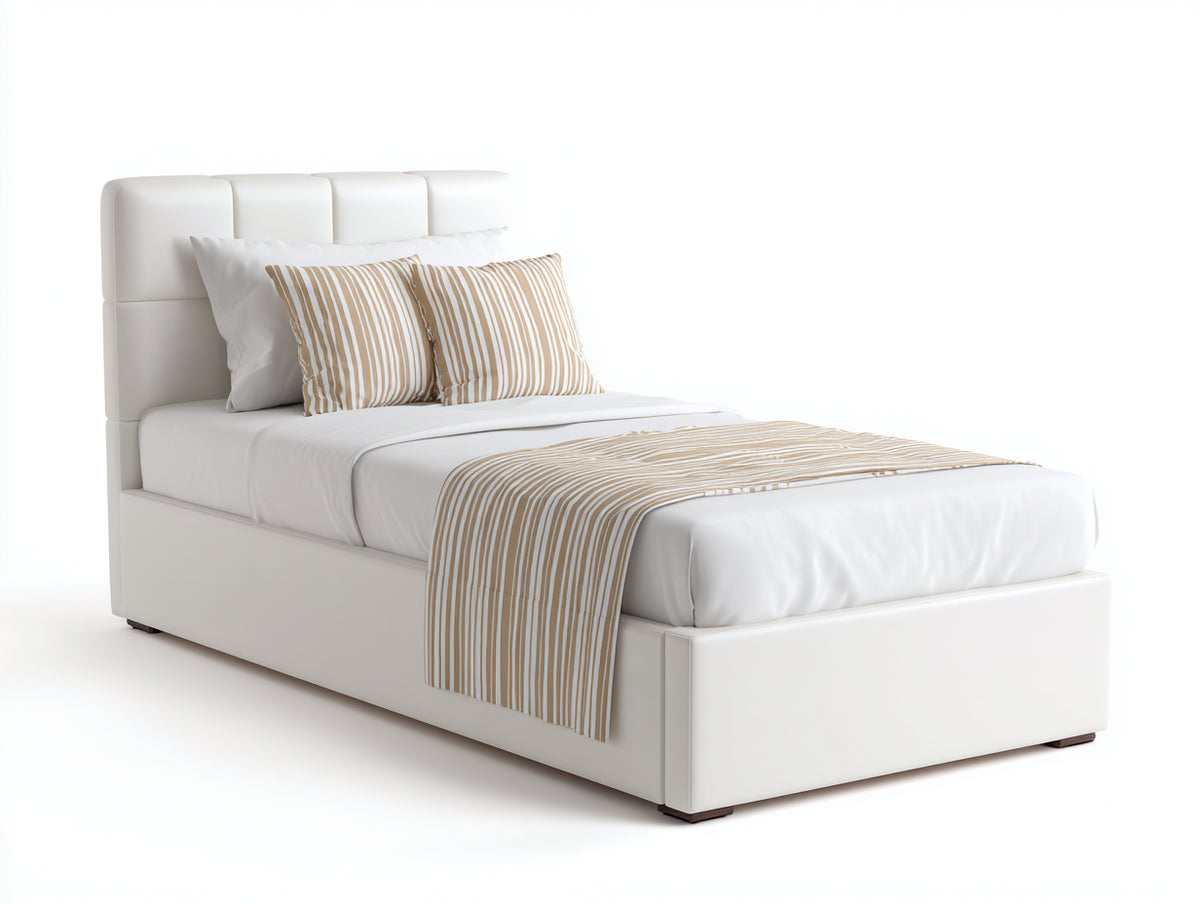 Einzelbett gepolstert 210x120x115 cm - Weiß - modernes Design mit segmentiertem Kopfteil