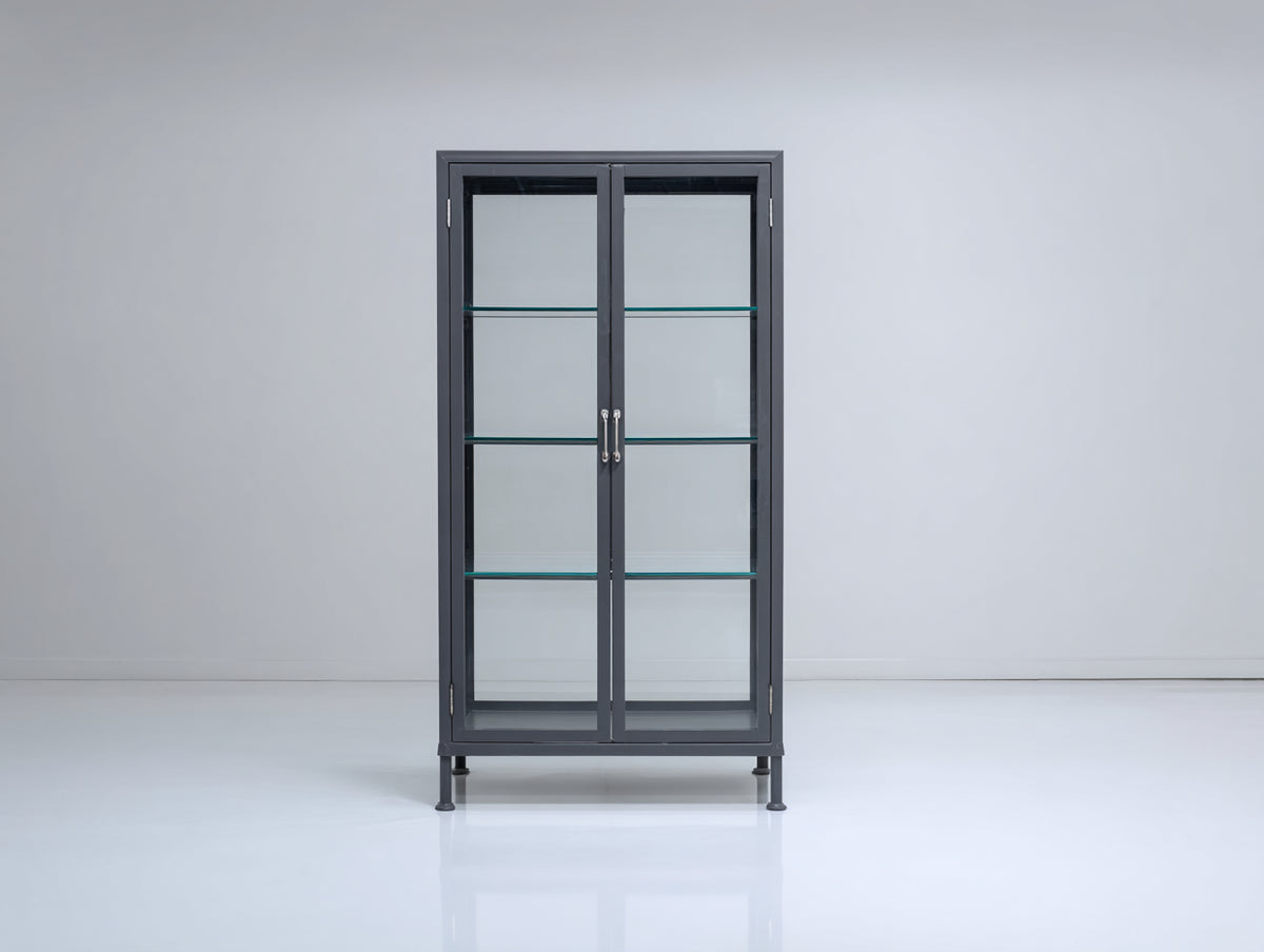Vitrinen mit 2 Glastüren 85 x 40 x 175 cm - Dunkelgrau - modernes minimalistisches Design