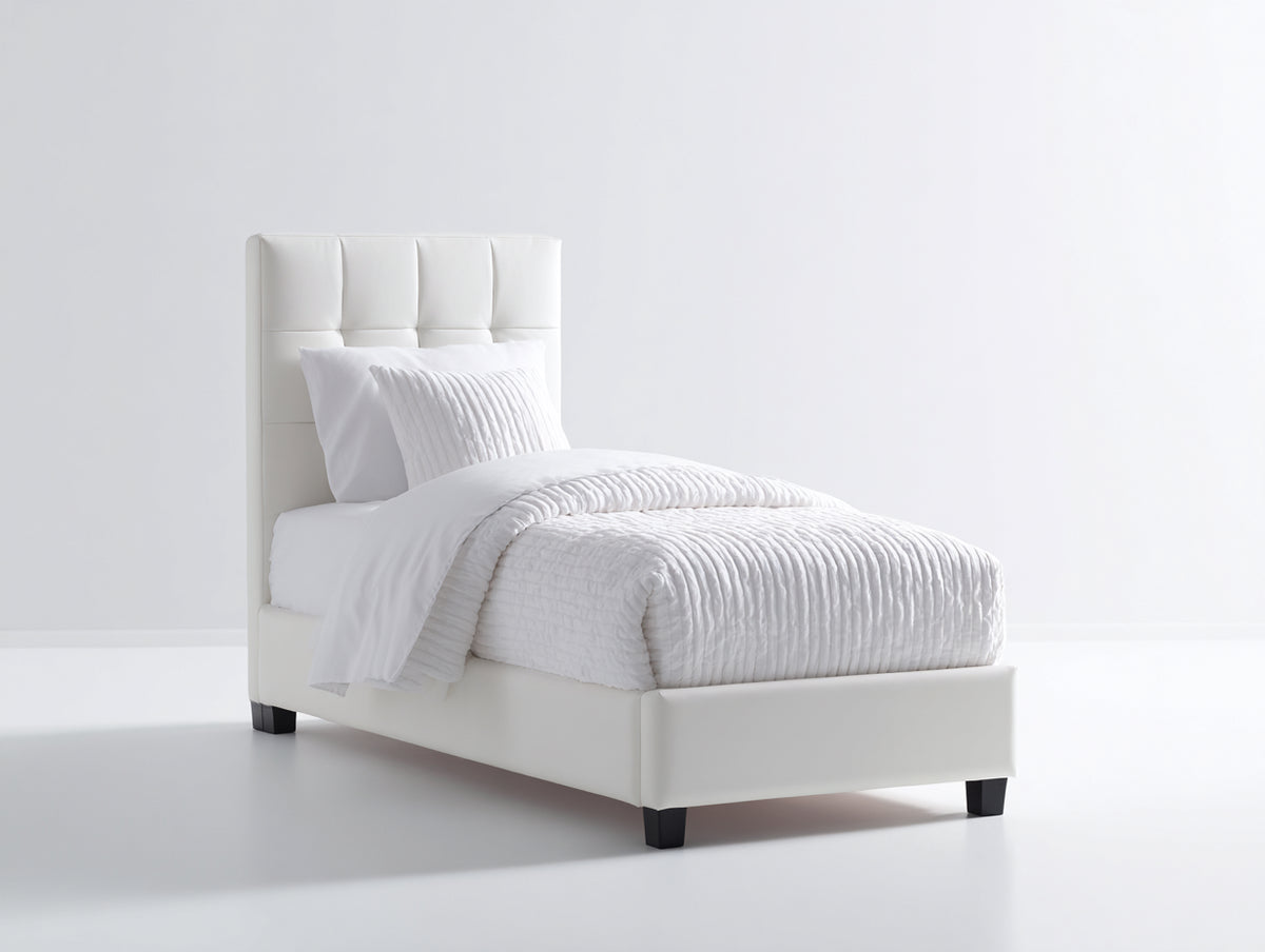 Einzelbett mit gepolstertem Kopfteil 200 x 100 x 105 cm - Weiß - modernes Design